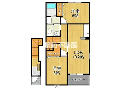 西鉄天神大牟田線 蒲池駅(福岡) 徒歩70分 2階建 築21年(2LDK/2階)の間取り写真