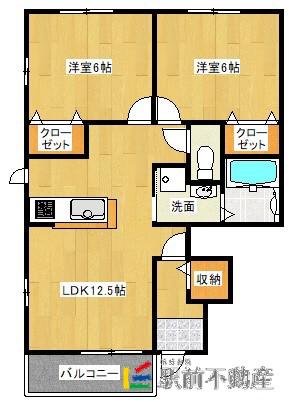 鹿児島本線 羽犬塚駅 徒歩10分 2階建 築8年(2LDK/1階)の間取り写真
