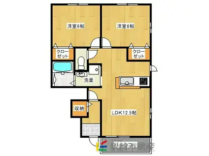 鹿児島本線 羽犬塚駅 徒歩10分 2階建 築7年(2LDK/1階)の間取り写真