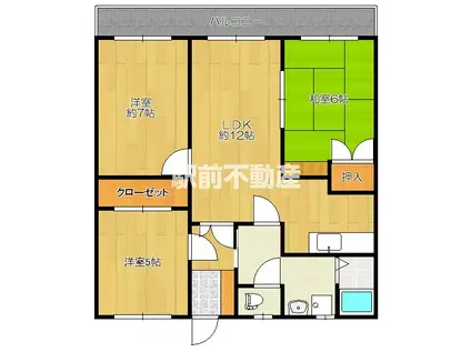 鹿児島本線 西牟田駅 徒歩18分 2階建 築34年(3LDK/1階)の間取り写真