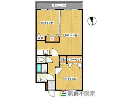 ベスタ大牟田(2LDK/4階)の間取り写真