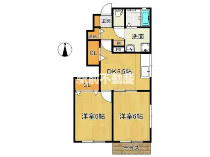 サン・カンナ・リリーⅠ(2DK/1階)の間取り写真