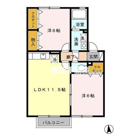アネックスマリーB棟(2LDK/2階)の間取り写真