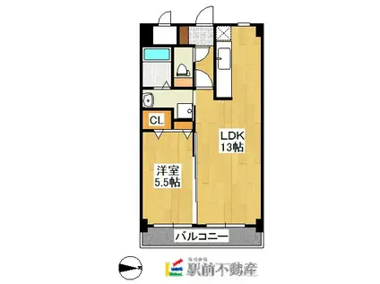 ベスタ大牟田(1LDK/9階)の間取り写真