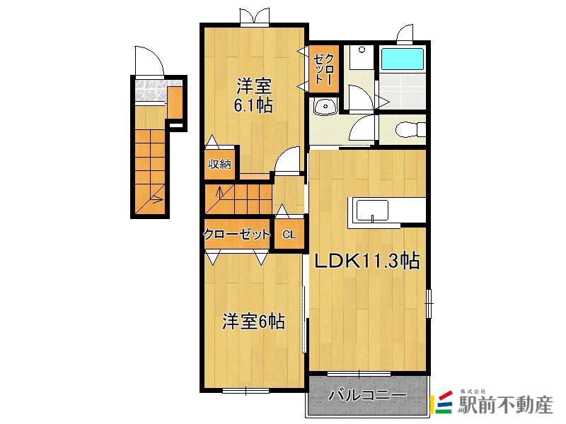 西鉄天神大牟田線 蒲池駅(福岡) 徒歩69分 2階建 築8年(2LDK/2階)の間取り写真