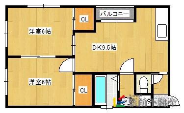 REFRAIN(2DK/2階)の間取り写真