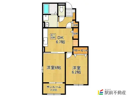 グランデ フィオーレI(2DK/1階)の間取り写真