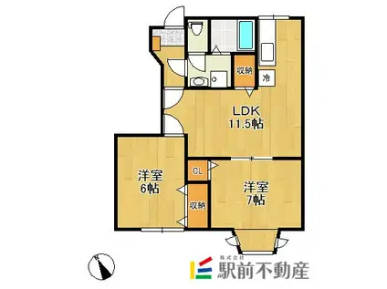 鹿児島本線 銀水駅 徒歩39分 2階建 築24年(2LDK/1階)の間取り写真