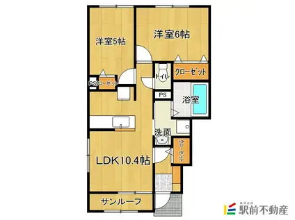 鹿児島本線 羽犬塚駅 徒歩10分 2階建 築6年(2LDK/1階)の間取り写真