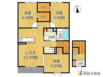 鹿児島本線 瀬高駅 徒歩25分 2階建 築7年(3LDK/2階)の間取り写真