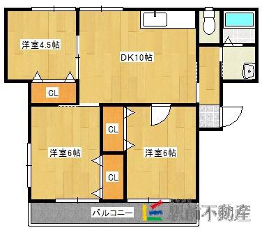 クワハイツ山上A棟(3DK/1階)の間取り写真