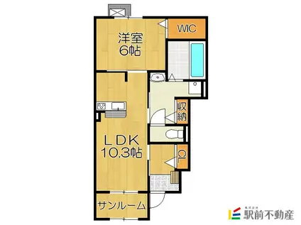 鹿児島本線 大牟田駅 徒歩32分 2階建 築7年(1LDK/1階)の間取り写真