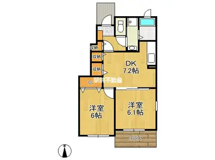 西鉄天神大牟田線 倉永駅 徒歩43分 2階建 築15年(2DK/1階)の間取り写真