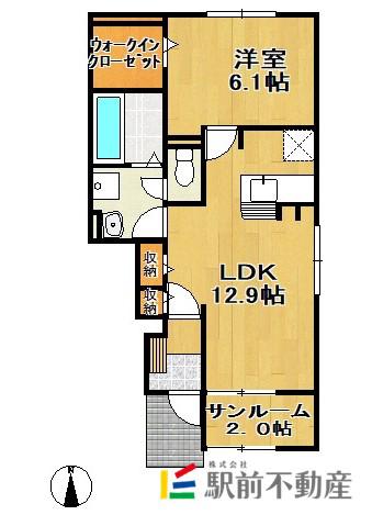 西鉄天神大牟田線 西鉄銀水駅 徒歩2分 2階建 築7年(1LDK/1階)の間取り写真