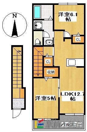 西鉄天神大牟田線 東甘木駅 徒歩12分 2階建 築7年(2LDK/2階)の間取り写真