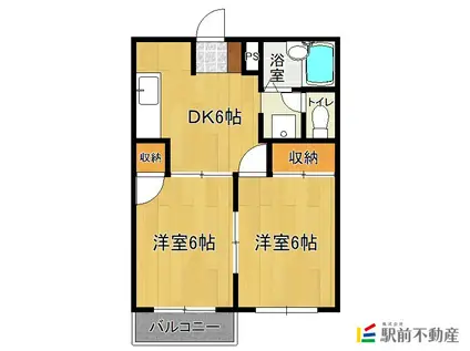 鹿児島本線 羽犬塚駅 徒歩23分 2階建 築34年(2DK/1階)の間取り写真