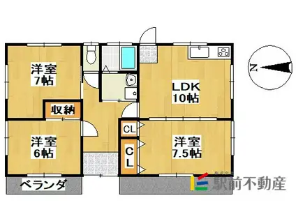 西鉄天神大牟田線 西鉄銀水駅 徒歩7分 1階建 築32年(3LDK)の間取り写真