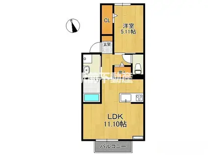 鹿児島本線 瀬高駅 徒歩4分 2階建 築6年(1LDK/1階)の間取り写真