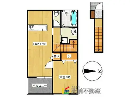 鹿児島本線 大牟田駅 徒歩31分 2階建 築8年(1LDK/2階)の間取り写真