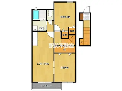 サン・カンナ・リリーⅠ(2LDK/2階)の間取り写真