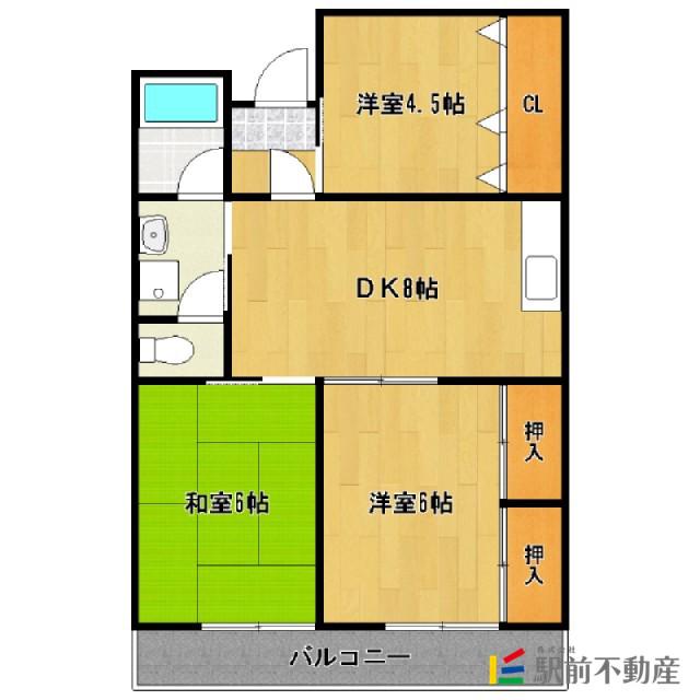 大坪ビル (3DK/4階)の間取り写真
