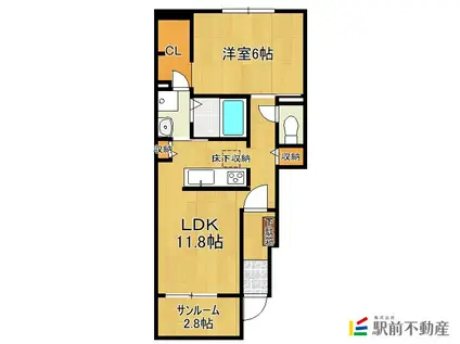 鹿児島本線 羽犬塚駅 徒歩17分 2階建 築5年(1LDK/1階)の間取り写真