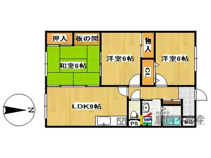 パールマンション手鎌(3LDK/6階)の間取り写真