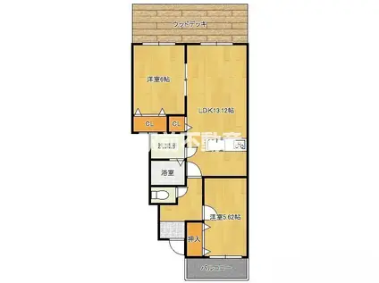 リーフ柳川(2LDK/1階)の間取り写真