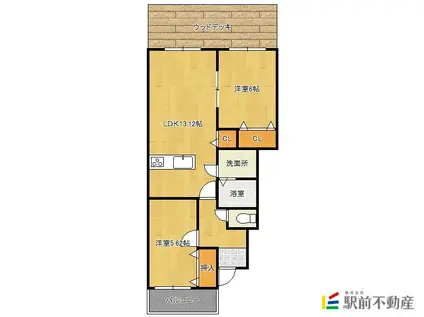 リーフ柳川(2LDK/1階)の間取り写真