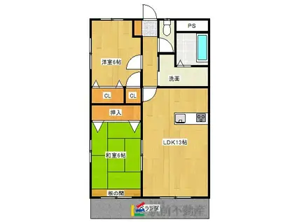 西鉄天神大牟田線 八丁牟田駅 徒歩3分 7階建 築22年(2LDK/2階)の間取り写真