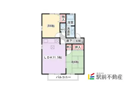 サンライフ市の玉 A棟(2LDK/1階)の間取り写真