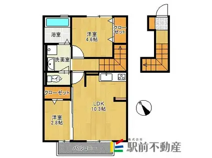 鹿児島本線 羽犬塚駅 徒歩114分 2階建 築5年(2LDK/2階)の間取り写真