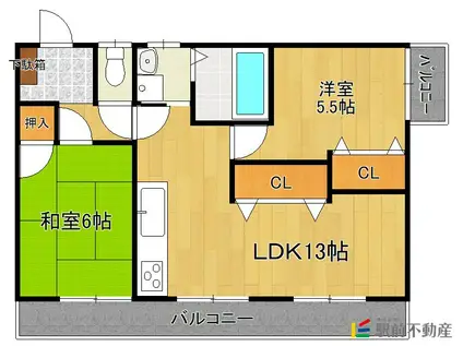 鹿児島本線 羽犬塚駅 徒歩13分 2階建 築31年(2LDK/2階)の間取り写真