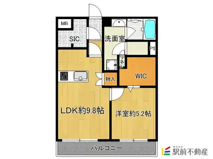 リアンレガーロ大牟田(1LDK/4階)の間取り写真