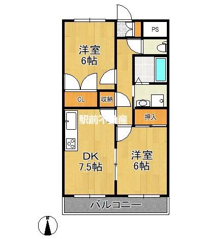 レジデンスフジ2(2DK/2階)の間取り写真
