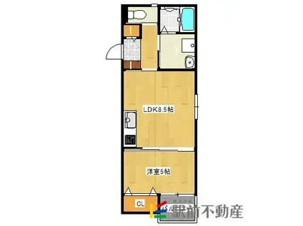 鹿児島本線 羽犬塚駅 徒歩13分 3階建 築4年(1LDK/2階)の間取り写真