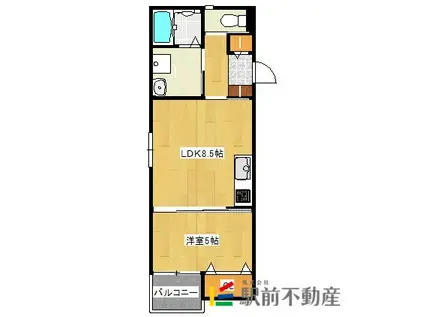 鹿児島本線 羽犬塚駅 徒歩13分 3階建 築5年(1LDK/2階)の間取り写真