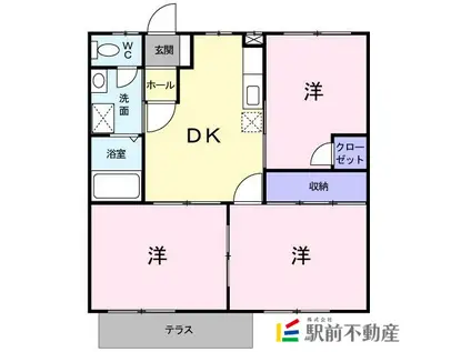 ハイツウィステリアA棟(3DK/1階)の間取り写真