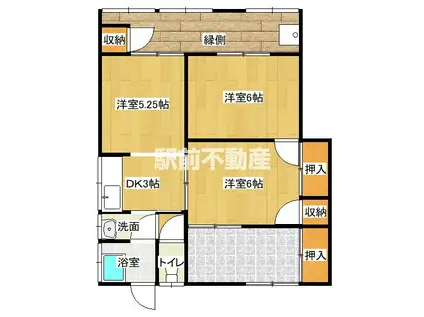 西鉄天神大牟田線 八丁牟田駅 徒歩41分 1階建 築62年(3K)の間取り写真