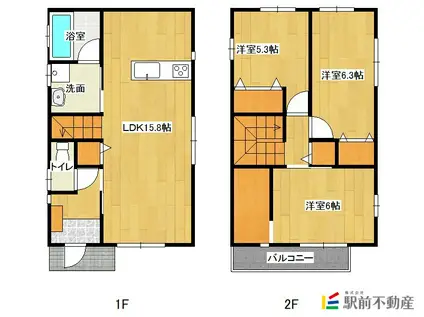 西鉄天神大牟田線 蒲池駅(福岡) 徒歩55分 2階建 築5年(3LDK)の間取り写真