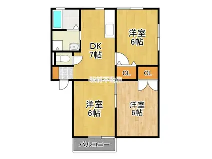 九州新幹線 新大牟田駅 徒歩5分 2階建 築23年(3DK/1階)の間取り写真