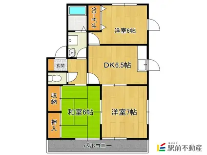 ハイツタダクマⅢ(3DK/1階)の間取り写真