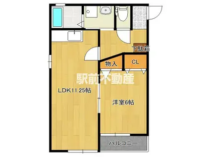 ファミール輝(1LDK/2階)の間取り写真