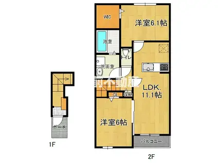 プレジール グルー Ⅰ(2LDK/2階)の間取り写真