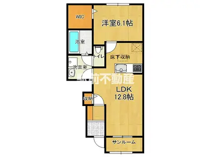 鹿児島本線 羽犬塚駅 徒歩14分 2階建 築4年(1LDK/1階)の間取り写真