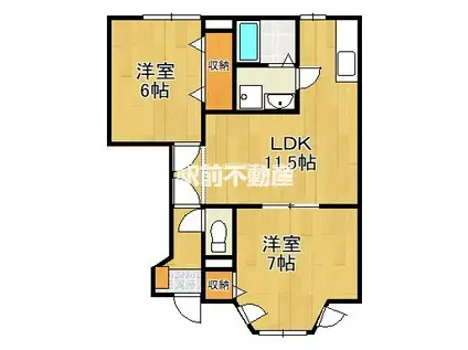 九州新幹線 新大牟田駅 徒歩27分 2階建 築27年(2LDK/1階)の間取り写真