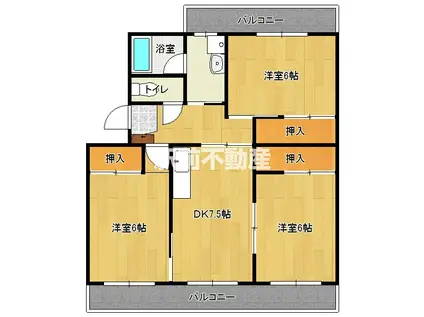 ロイヤルマンション美男川 華館(3DK/1階)の間取り写真
