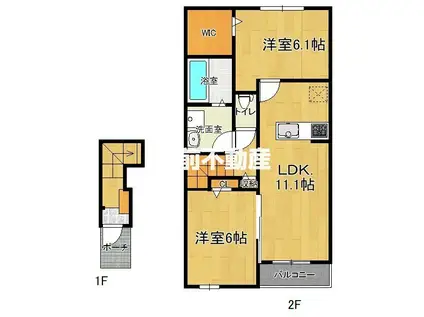 鹿児島本線 羽犬塚駅 徒歩15分 2階建 築3年(2LDK/2階)の間取り写真