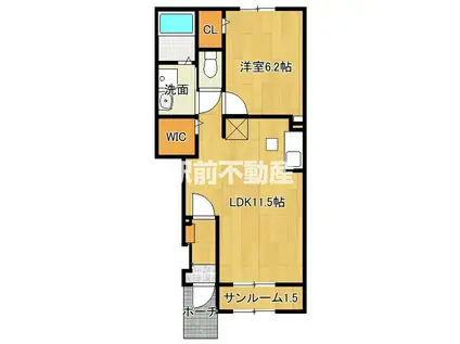 西鉄天神大牟田線 新栄町駅(福岡) 徒歩12分 2階建 築3年(1LDK/1階)の間取り写真