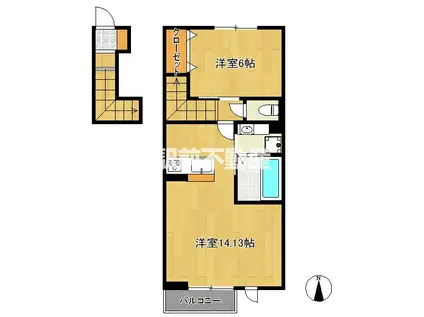 西鉄天神大牟田線 徳益駅 徒歩2分 2階建 築3年(1LDK/2階)の間取り写真